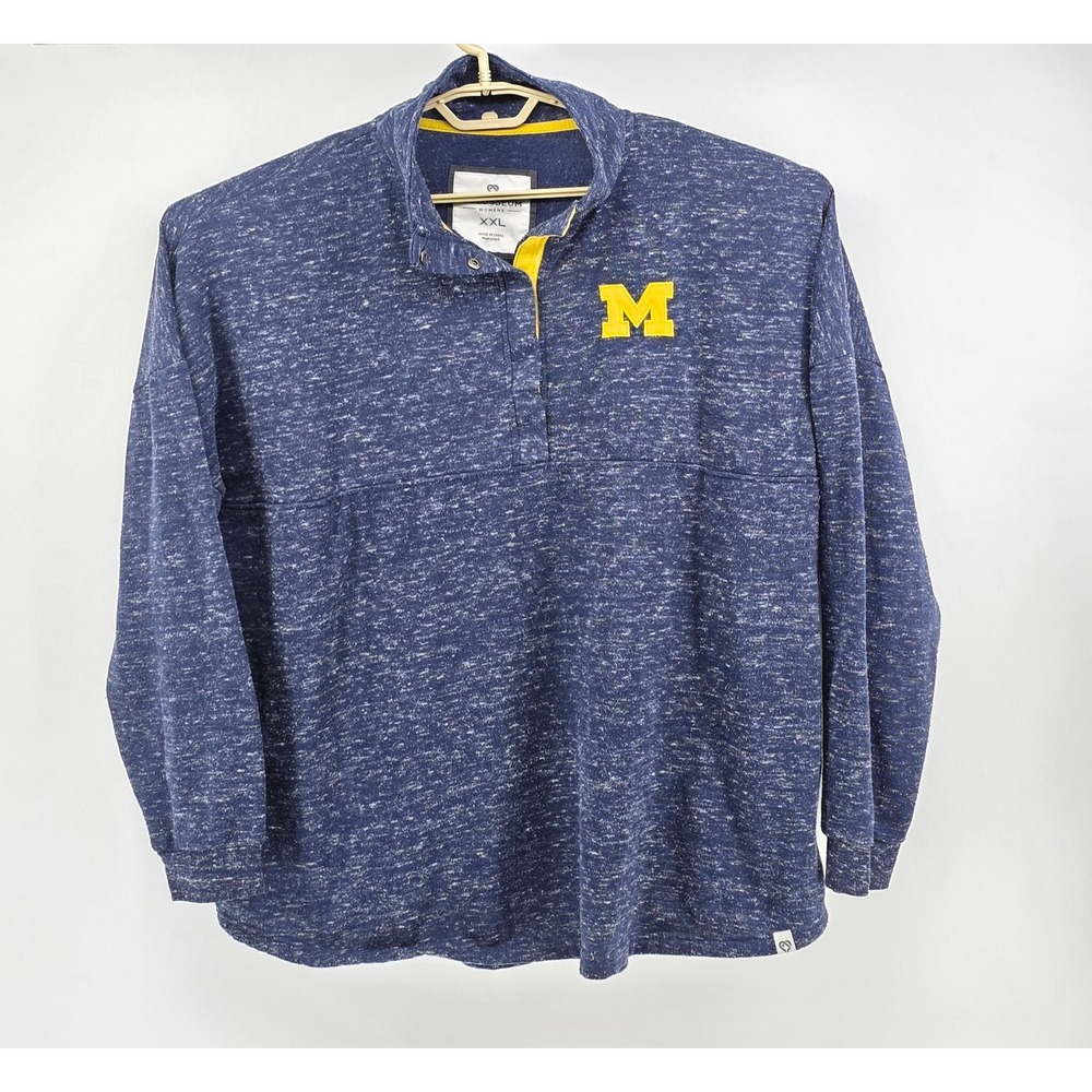 Colosseum Womens XXL Michigan Wolverines Pullover‎ Space Dye Navy Blue Snap Neck